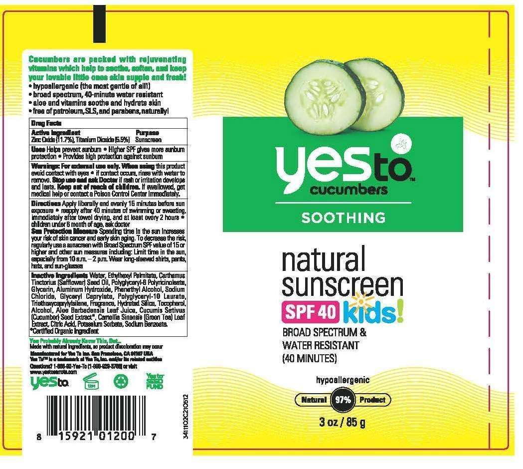 Yes To Cucumbers Natural Sunscreen SPF 40 Kids